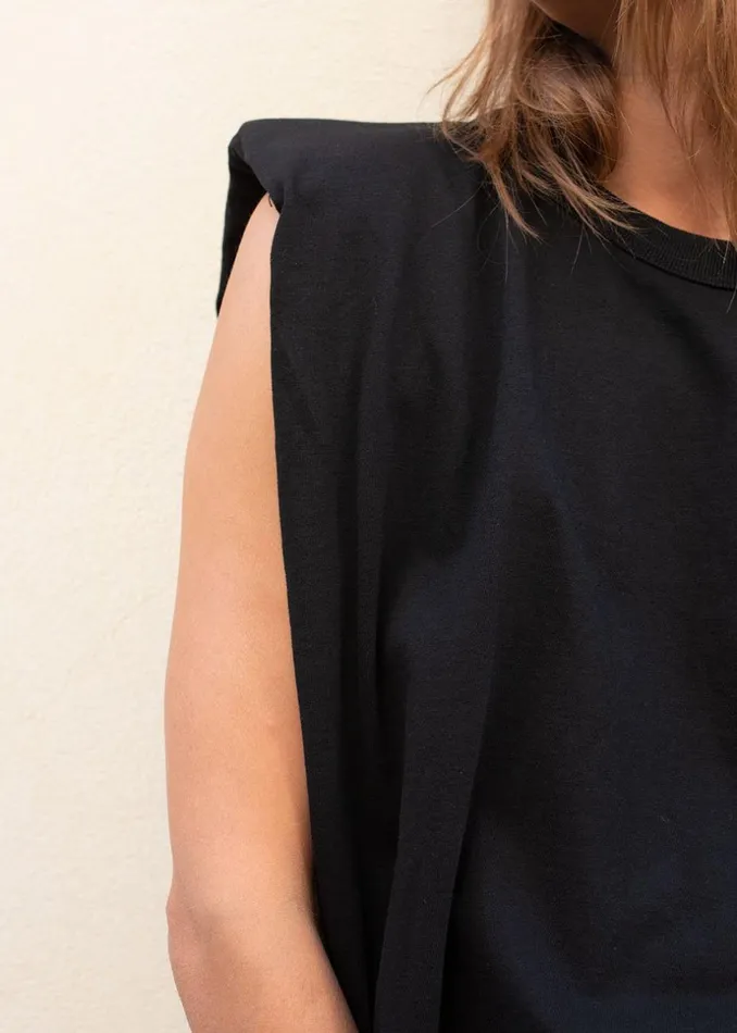Women The Frankie Shop Tops Eva Padded Shoulder Muscle TShirt Black