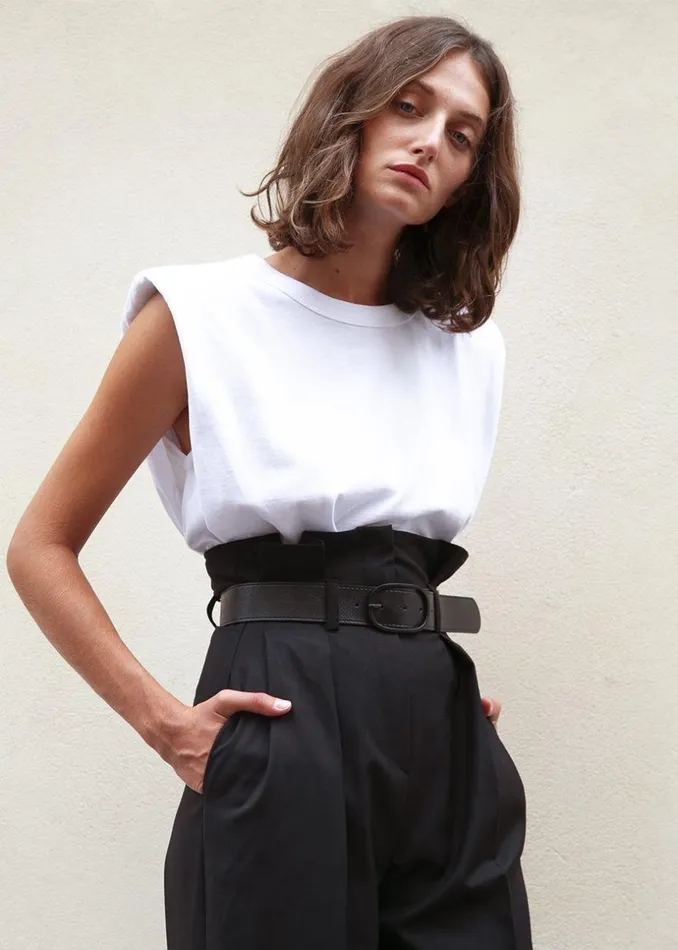 Women The Frankie Shop Tops Eva Padded Shoulder Muscle TShirt White