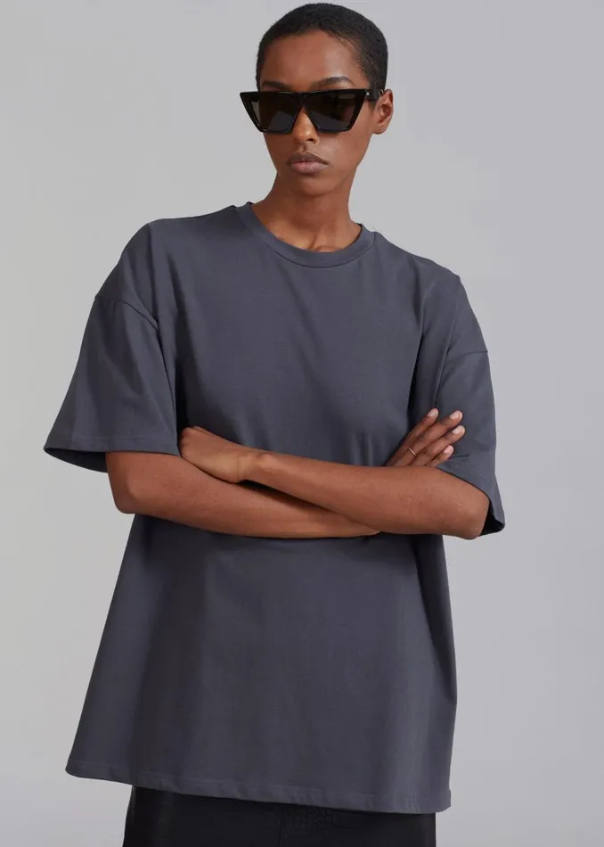 Women The Frankie Shop Tops Faro Boxy Tee Charcoal