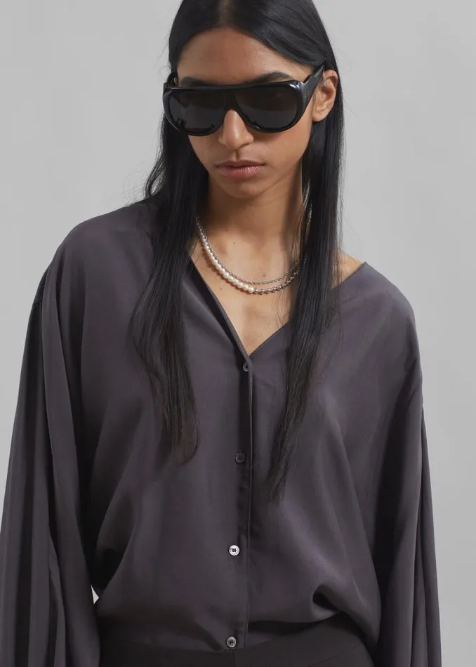 Women The Frankie Shop Tops Finley Blouse Charcoal