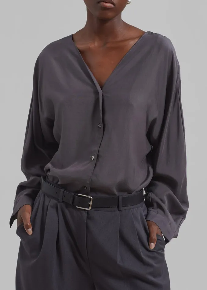 Women The Frankie Shop Tops Finley Blouse Charcoal