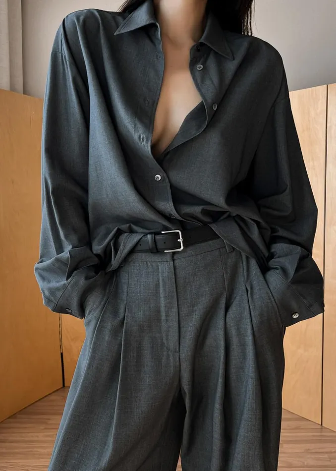 Women The Frankie Shop Tops Gelso Shirt Dark Grey Melange
