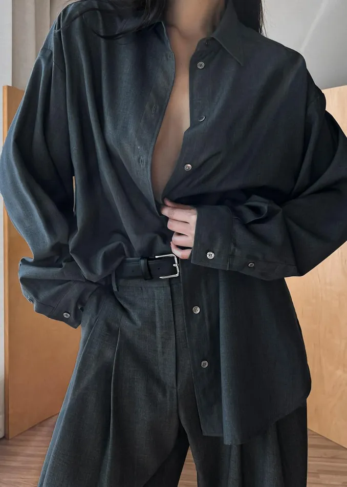 Women The Frankie Shop Tops Gelso Shirt Dark Grey Melange