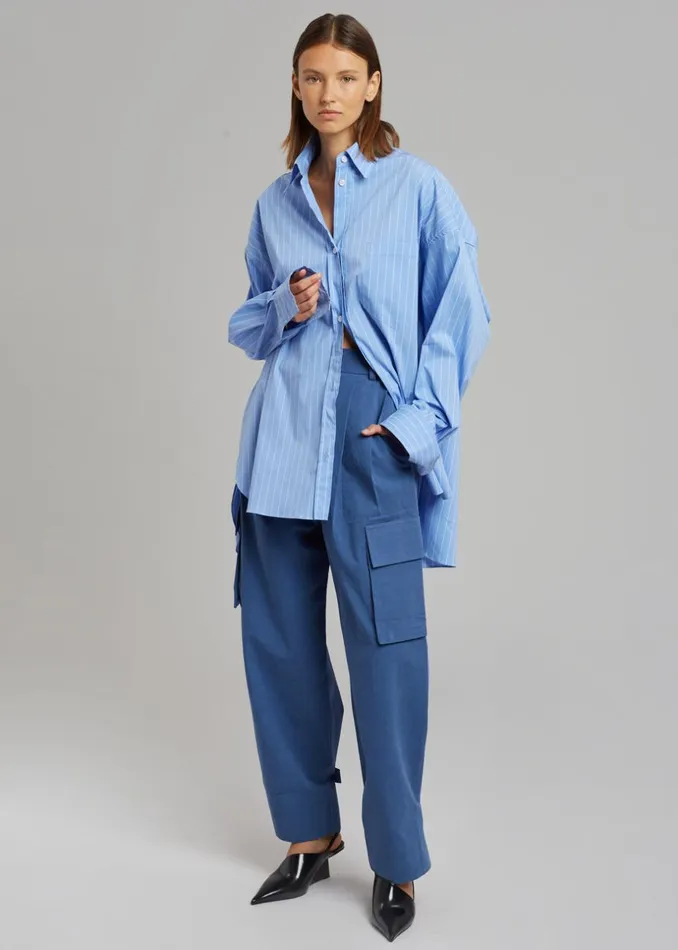 Women The Frankie Shop Tops Georgia Pinstripe Shirt Light Blue