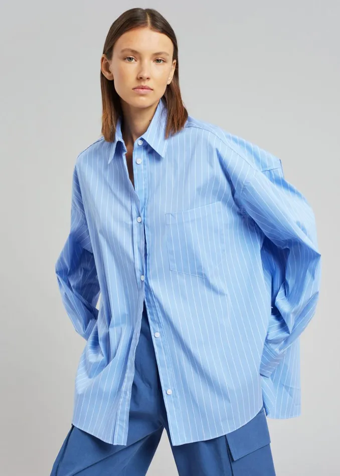 Women The Frankie Shop Tops Georgia Pinstripe Shirt Light Blue