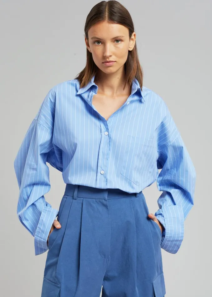 Women The Frankie Shop Tops Georgia Pinstripe Shirt Light Blue