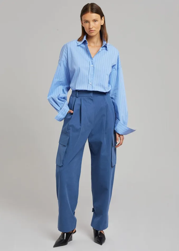 Women The Frankie Shop Tops Georgia Pinstripe Shirt Light Blue