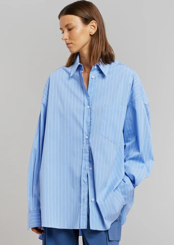 Women The Frankie Shop Tops Georgia Pinstripe Shirt Light Blue