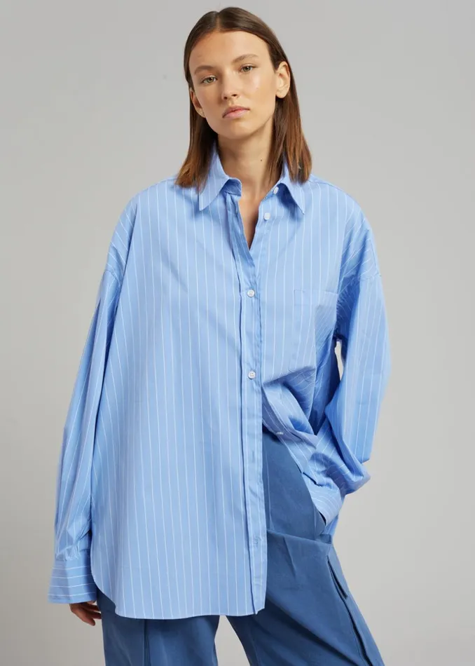 Women The Frankie Shop Tops Georgia Pinstripe Shirt Light Blue