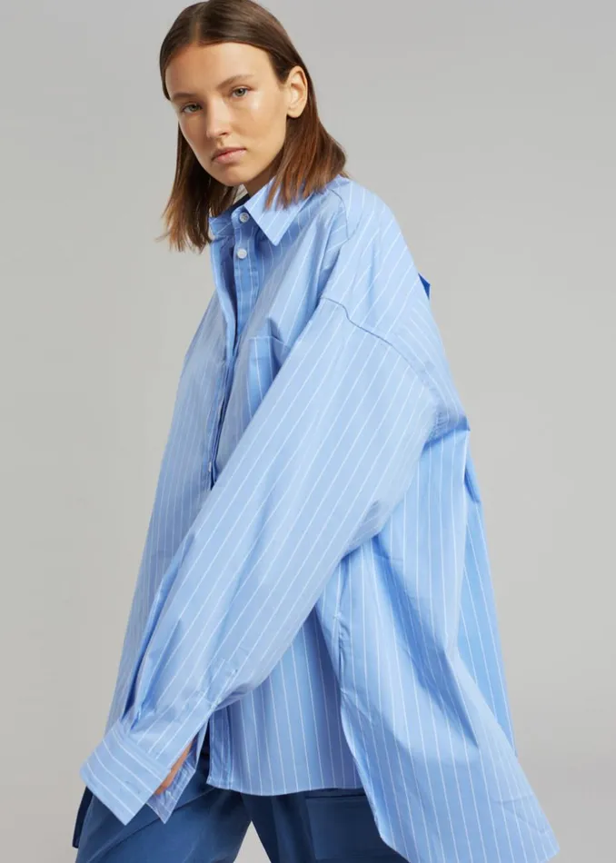 Women The Frankie Shop Tops Georgia Pinstripe Shirt Light Blue