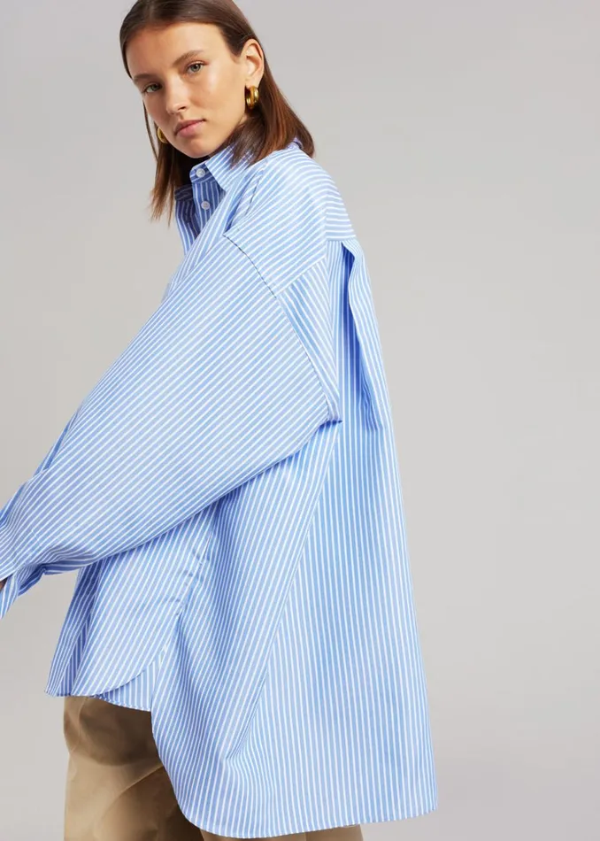 Women The Frankie Shop Tops Georgia Stripe Shirt Whitelight Blue