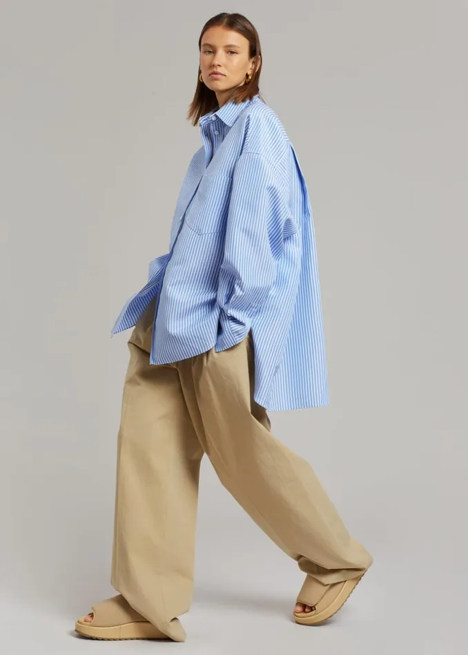 Women The Frankie Shop Tops Georgia Stripe Shirt Whitelight Blue