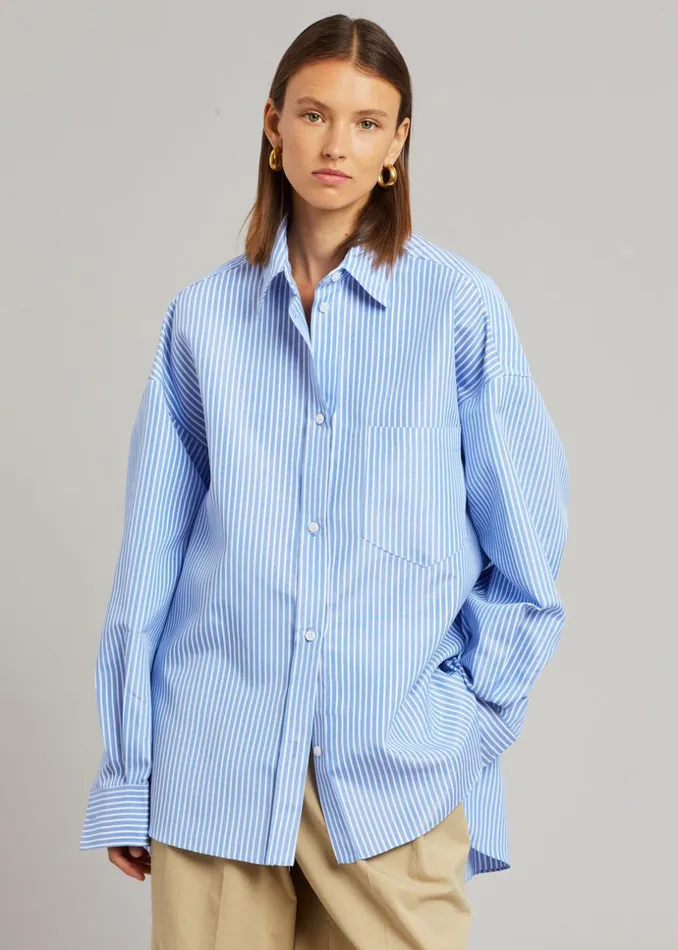 Women The Frankie Shop Tops Georgia Stripe Shirt Whitelight Blue
