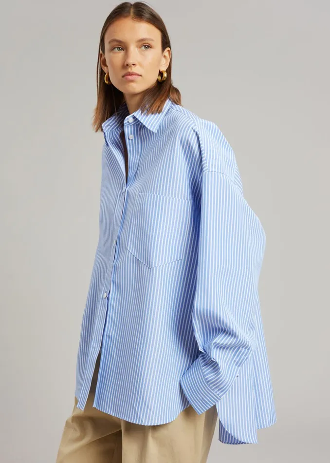 Women The Frankie Shop Tops Georgia Stripe Shirt Whitelight Blue