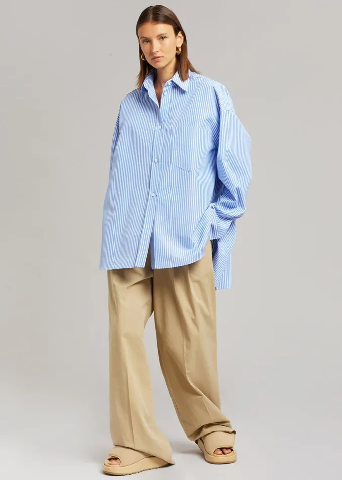 Women The Frankie Shop Tops Georgia Stripe Shirt Whitelight Blue