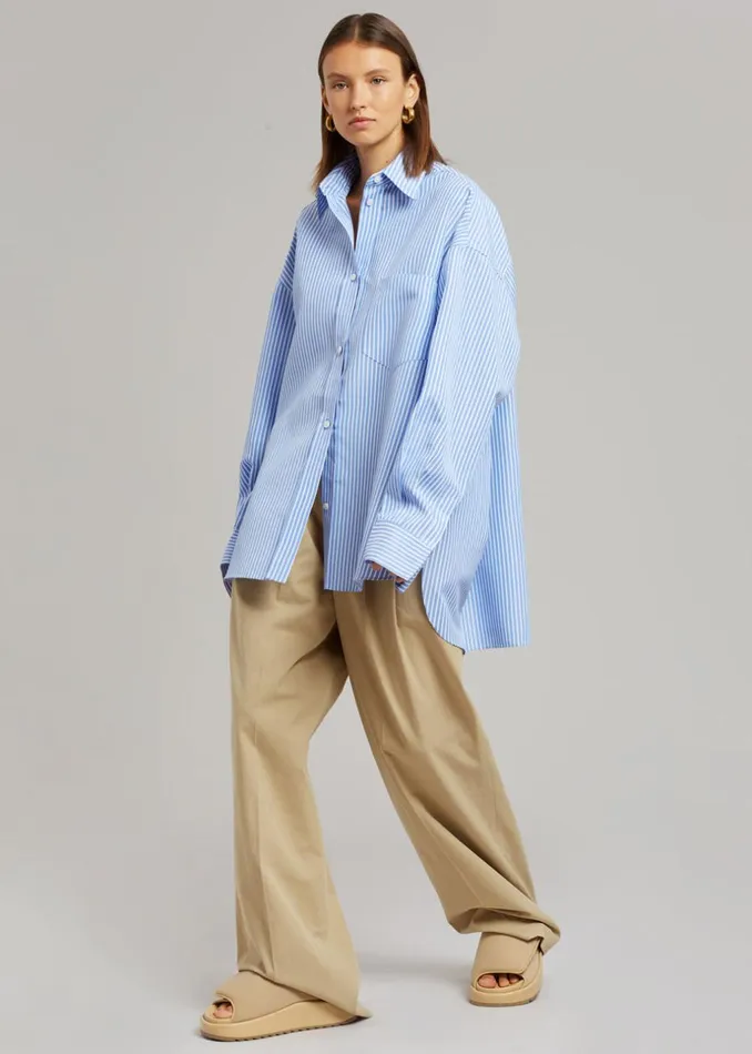 Women The Frankie Shop Tops Georgia Stripe Shirt Whitelight Blue