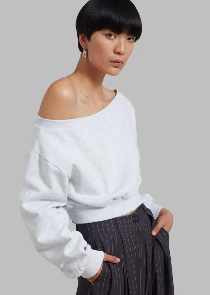 Women The Frankie Shop Tops Gine Cropped Sweatshirt Grey Melange