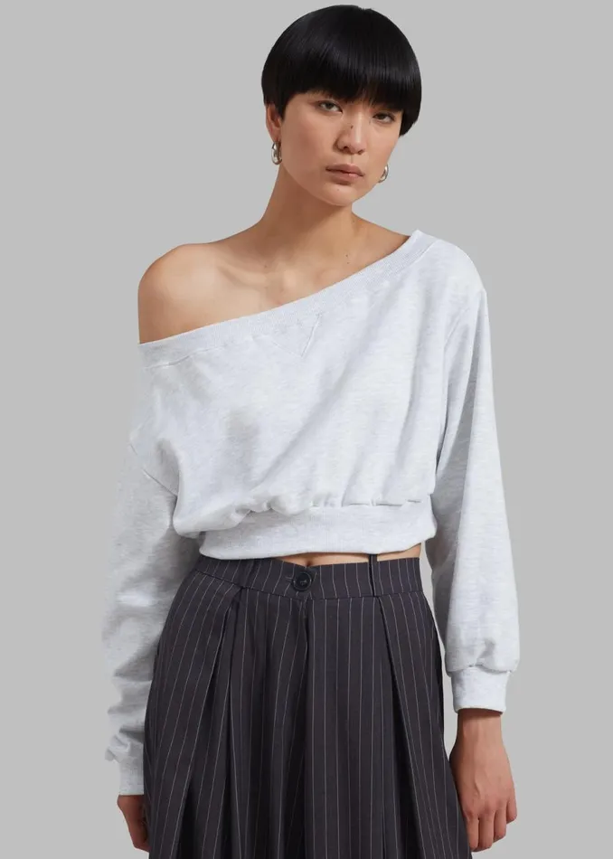 Women The Frankie Shop Tops Gine Cropped Sweatshirt Grey Melange