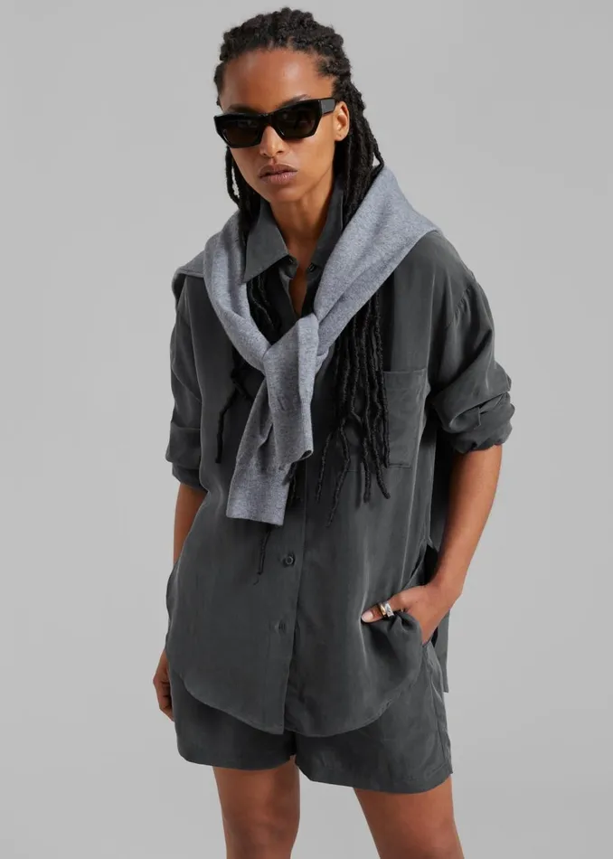 Women The Frankie Shop Tops Haneul Shirt Charcoal