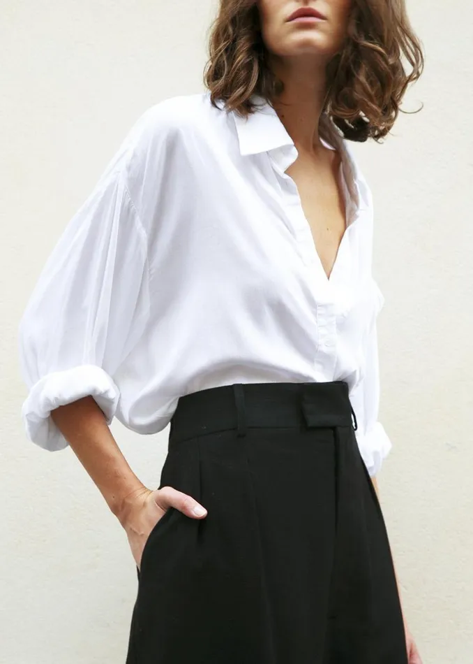 Women The Frankie Shop Tops Hanna Silky Oversized Blouse White