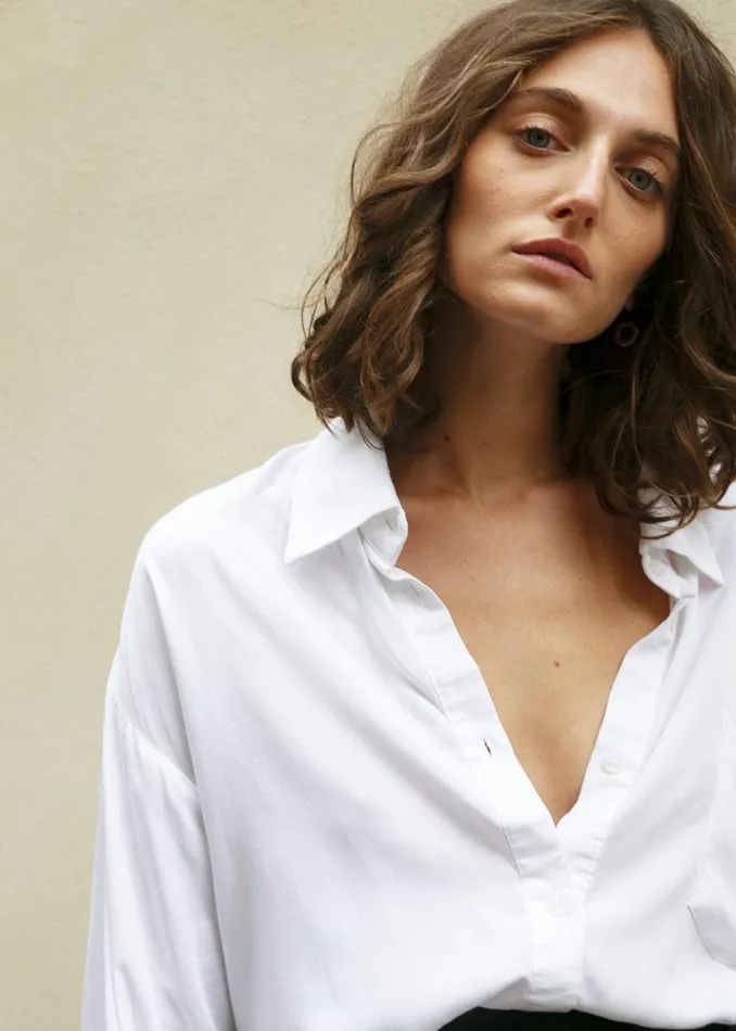 Women The Frankie Shop Tops Hanna Silky Oversized Blouse White