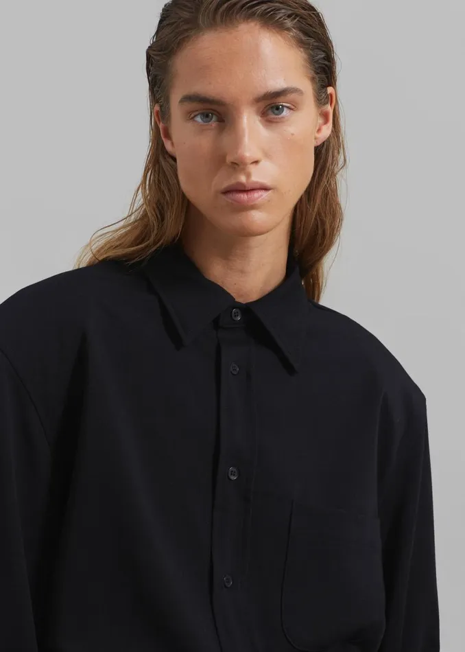Women The Frankie Shop Tops Hollis Padded Shoulder Shirt Black