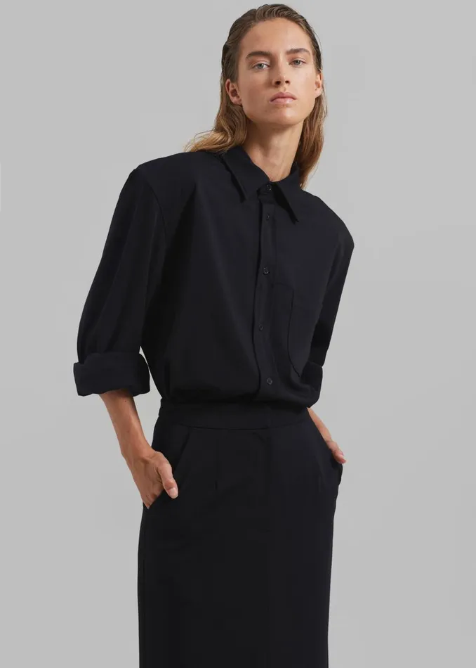 Women The Frankie Shop Tops Hollis Padded Shoulder Shirt Black