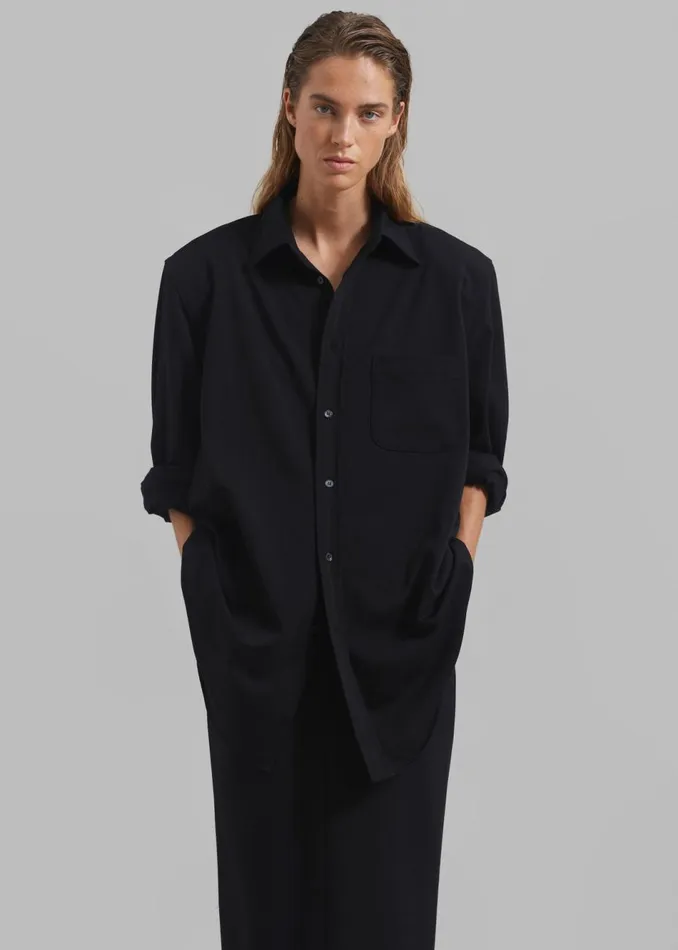 Women The Frankie Shop Tops Hollis Padded Shoulder Shirt Black