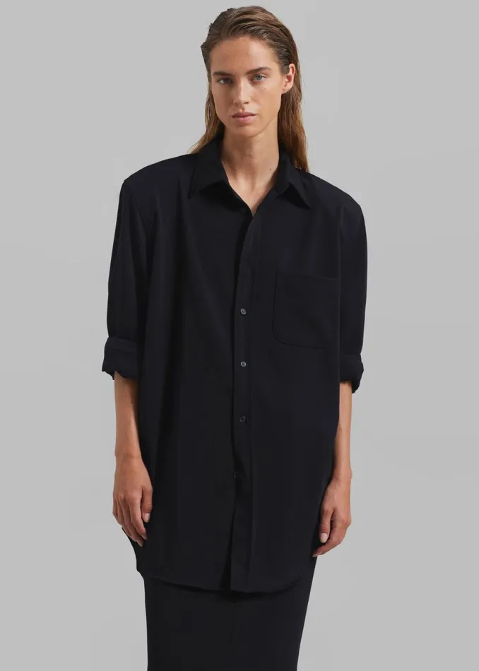 Women The Frankie Shop Tops Hollis Padded Shoulder Shirt Black