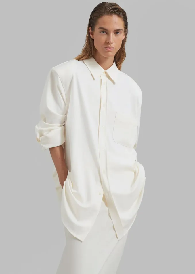 Women The Frankie Shop Tops Hollis Padded Shoulder Shirt Ivory