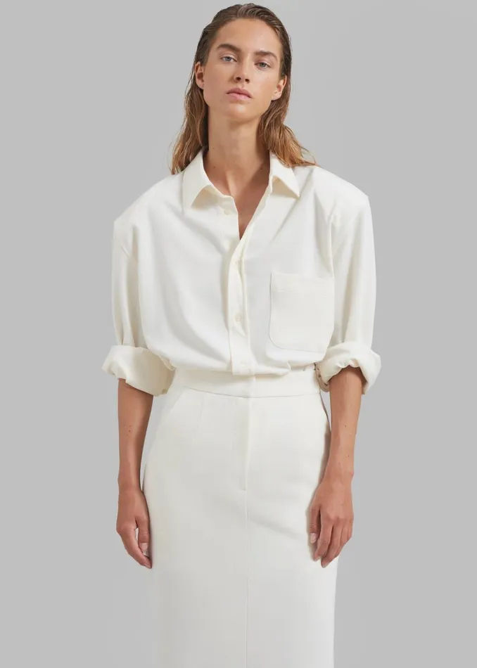 Women The Frankie Shop Tops Hollis Padded Shoulder Shirt Ivory