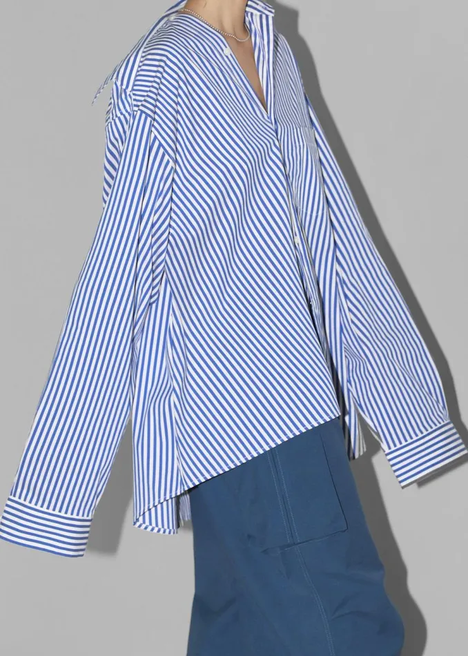 Women The Frankie Shop Tops Ida Pocket Shirt Blue Stripe