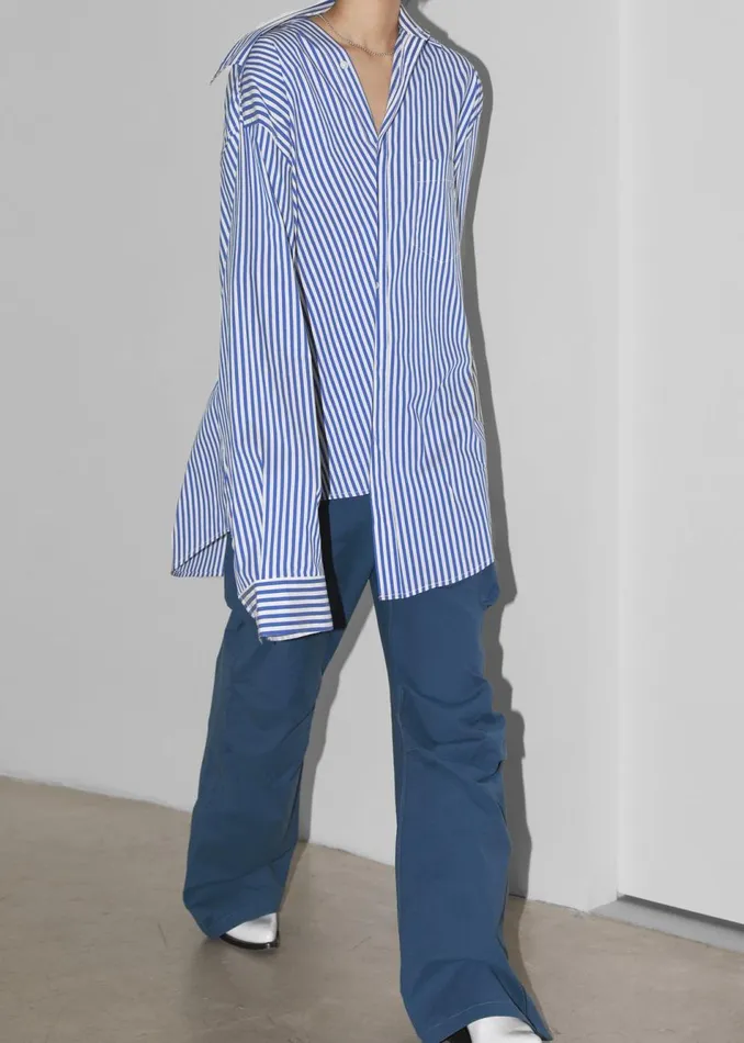 Women The Frankie Shop Tops Ida Pocket Shirt Blue Stripe