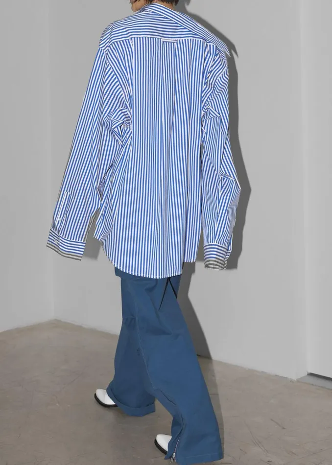 Women The Frankie Shop Tops Ida Pocket Shirt Blue Stripe