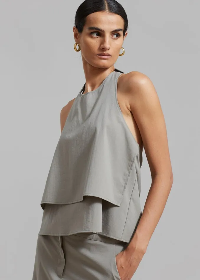 Women The Frankie Shop Tops Irene Halter Neck Blouse Slate Green