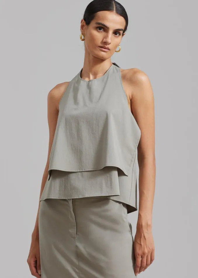 Women The Frankie Shop Tops Irene Halter Neck Blouse Slate Green