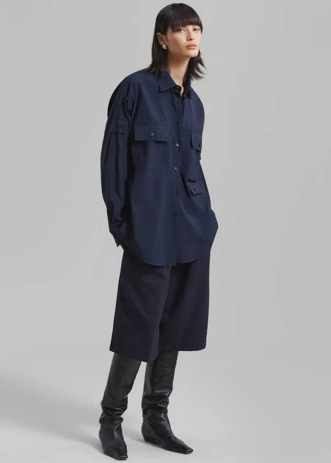 Women The Frankie Shop Tops Jana Cargo Button Up Shirt Navy