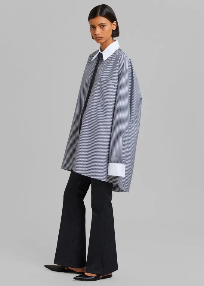 Women The Frankie Shop Tops Jany TieNeck Shirt Black Stripe