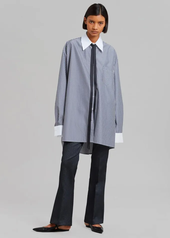 Women The Frankie Shop Tops Jany TieNeck Shirt Black Stripe