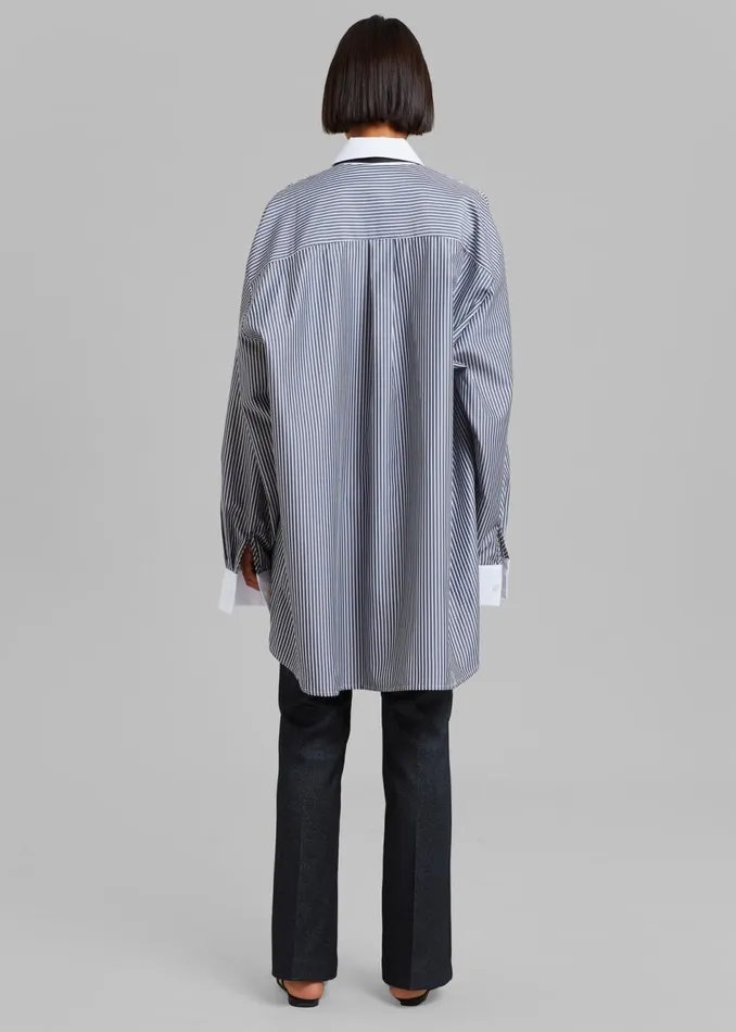 Women The Frankie Shop Tops Jany TieNeck Shirt Black Stripe