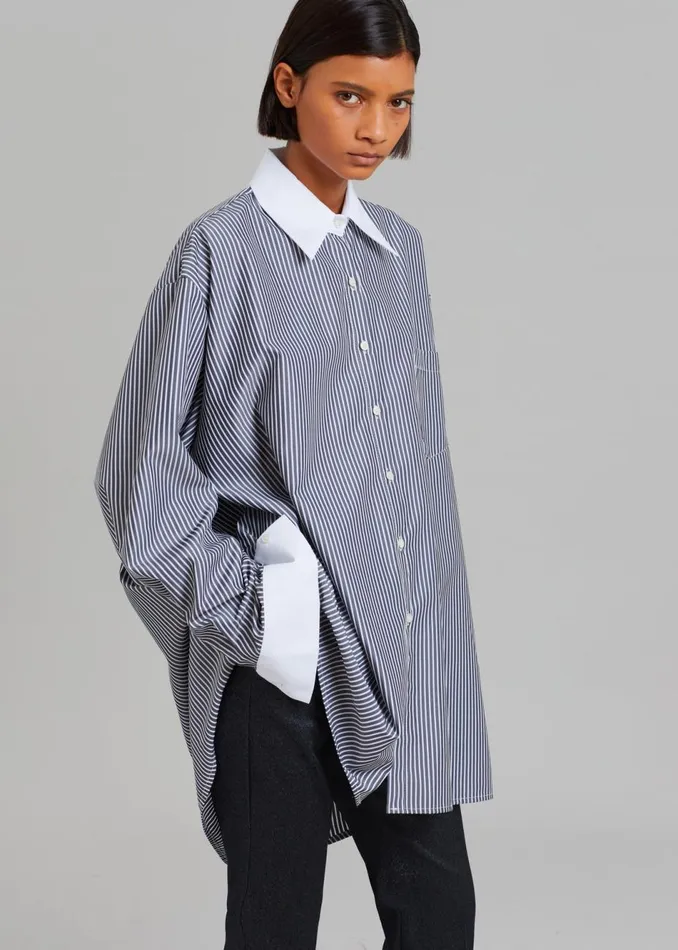 Women The Frankie Shop Tops Jany TieNeck Shirt Black Stripe