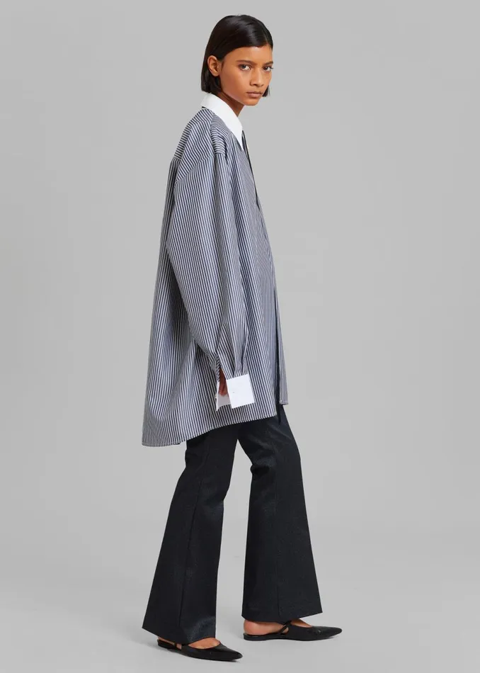 Women The Frankie Shop Tops Jany TieNeck Shirt Black Stripe