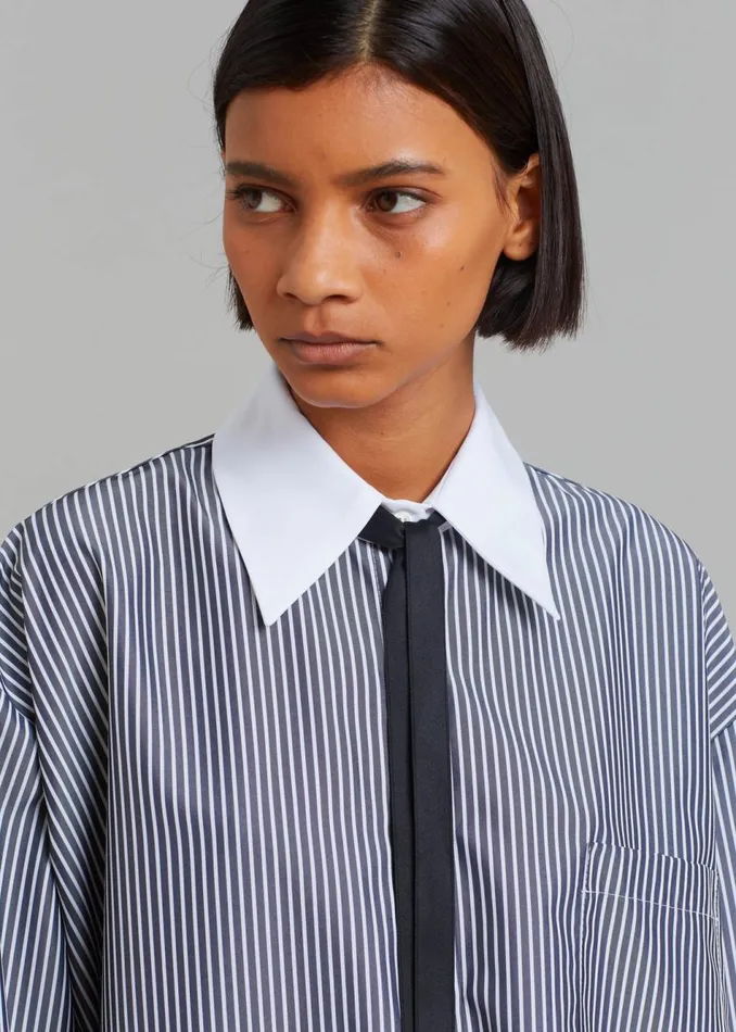 Women The Frankie Shop Tops Jany TieNeck Shirt Black Stripe