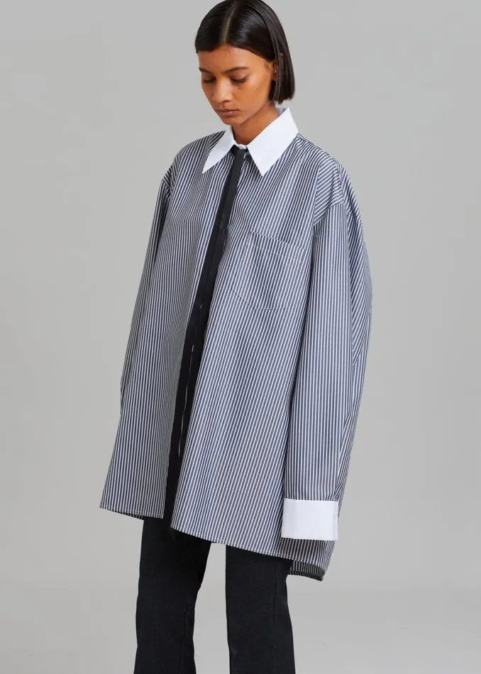 Women The Frankie Shop Tops Jany TieNeck Shirt Black Stripe