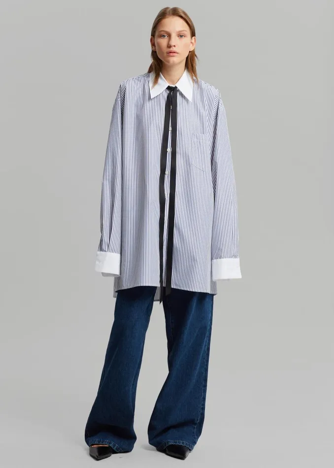 Women The Frankie Shop Tops Jany TieNeck Shirt Blue Stripe