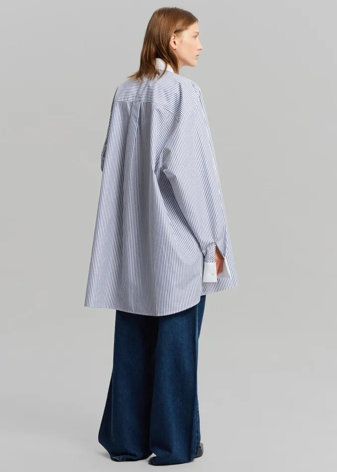 Women The Frankie Shop Tops Jany TieNeck Shirt Blue Stripe