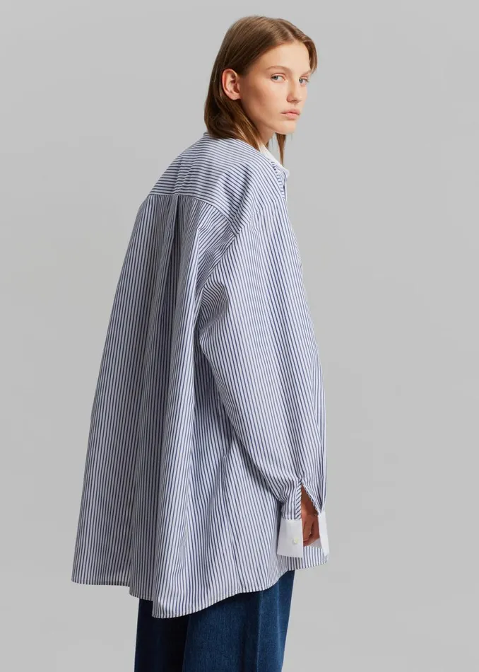 Women The Frankie Shop Tops Jany TieNeck Shirt Blue Stripe