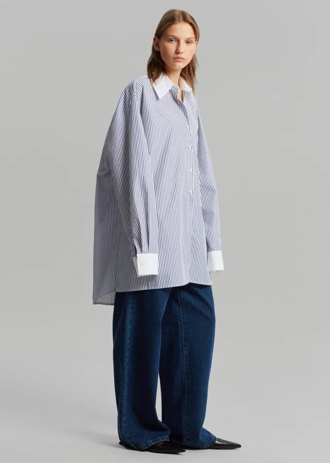 Women The Frankie Shop Tops Jany TieNeck Shirt Blue Stripe