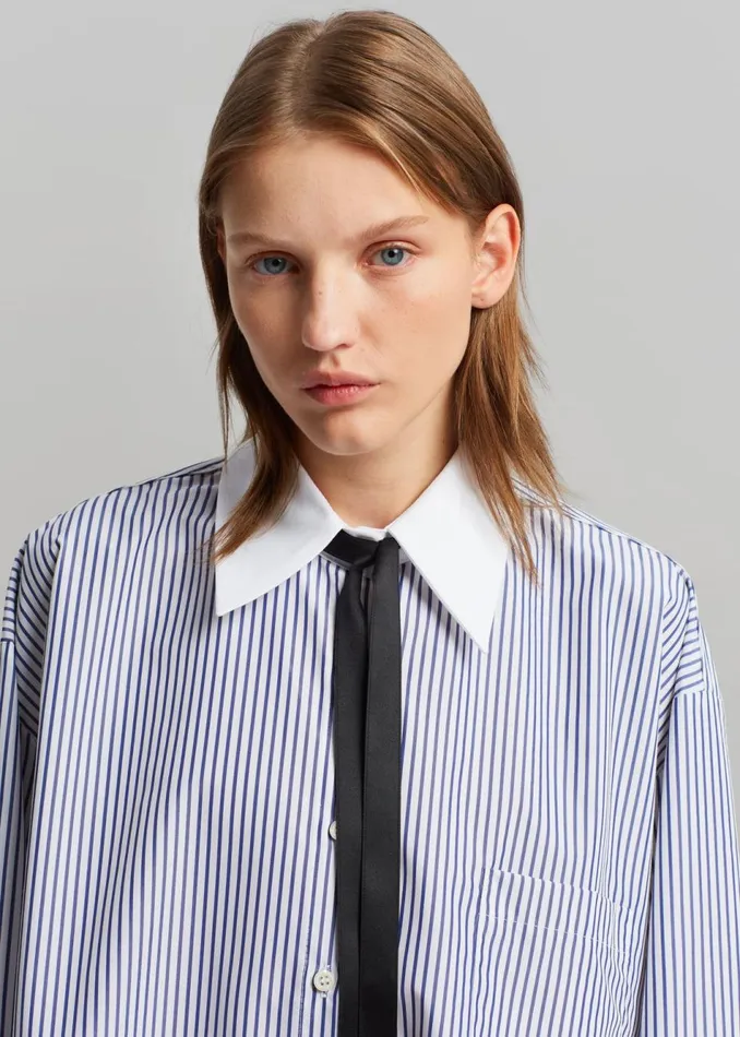 Women The Frankie Shop Tops Jany TieNeck Shirt Blue Stripe