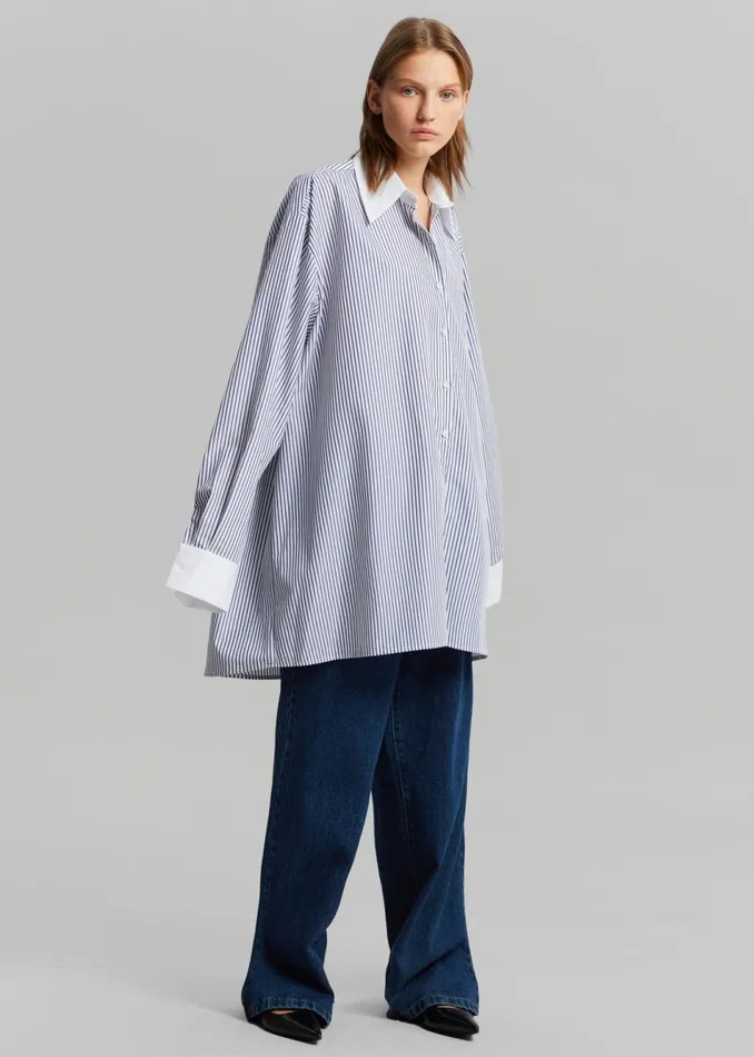 Women The Frankie Shop Tops Jany TieNeck Shirt Blue Stripe